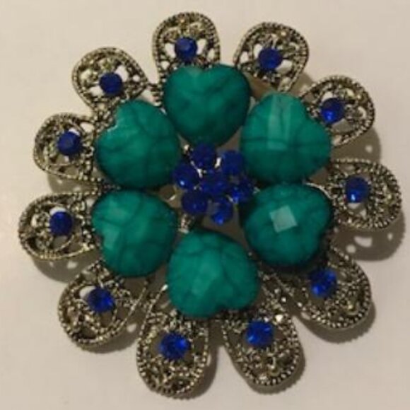 Fashion Brooch Enamel Fashion Hijab Pin Large Blue Flower - Picture 2 of 2
